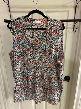 Rose & Olive Coral and Turquoise Floral Leopard Print Tank Top